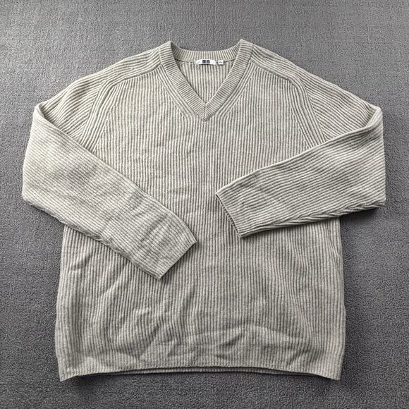 Uniqlo Sweater Adult Extra Large Beige Knit Long Sleeve Casual Sweatshirt Men's - Picture 1 of 16